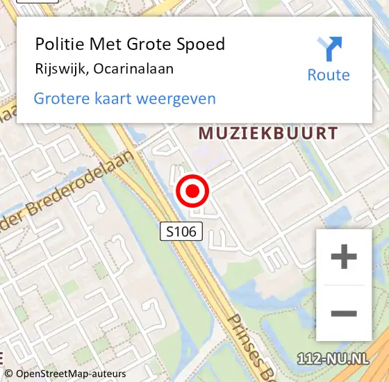 Locatie op kaart van de 112 melding: Politie Met Grote Spoed Naar Rijswijk, Ocarinalaan op 12 maart 2024 06:34