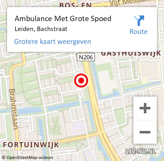 Locatie op kaart van de 112 melding: Ambulance Met Grote Spoed Naar Leiden, Bachstraat op 12 maart 2024 06:54