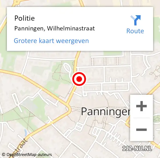 Locatie op kaart van de 112 melding: Politie Panningen, Wilhelminastraat op 12 maart 2024 07:37