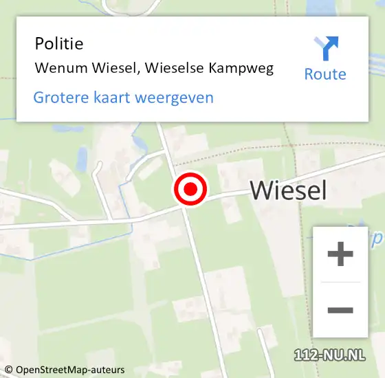 Locatie op kaart van de 112 melding: Politie Wenum Wiesel, Wieselse Kampweg op 12 maart 2024 08:28
