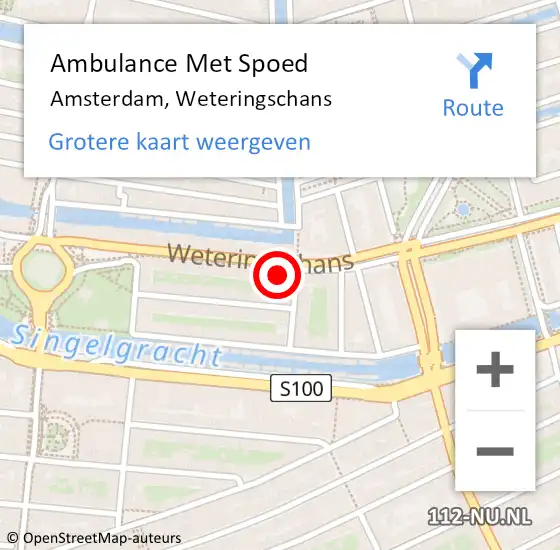 Locatie op kaart van de 112 melding: Ambulance Met Spoed Naar Amsterdam, Weteringschans op 12 maart 2024 08:38
