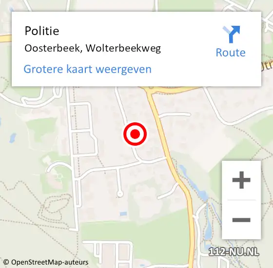 Locatie op kaart van de 112 melding: Politie Oosterbeek, Wolterbeekweg op 12 maart 2024 08:44
