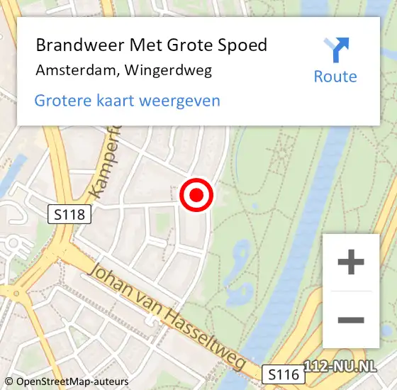 Locatie op kaart van de 112 melding: Brandweer Met Grote Spoed Naar Amsterdam, Wingerdweg op 12 maart 2024 09:50