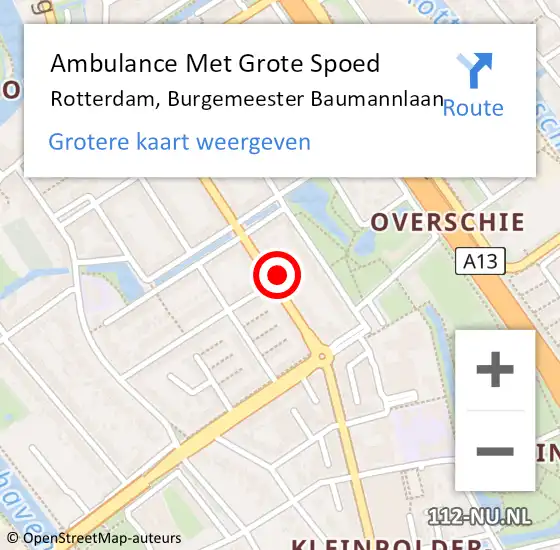 Locatie op kaart van de 112 melding: Ambulance Met Grote Spoed Naar Rotterdam, Burgemeester Baumannlaan op 12 maart 2024 10:39