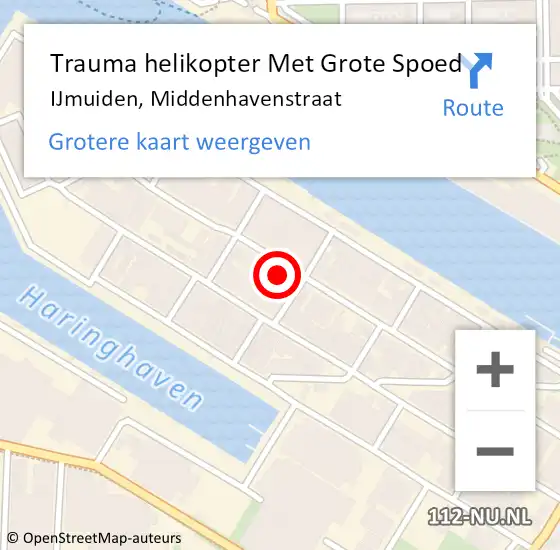 Locatie op kaart van de 112 melding: Trauma helikopter Met Grote Spoed Naar IJmuiden, Middenhavenstraat op 12 maart 2024 10:52