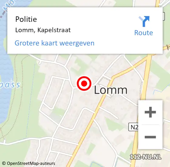 Locatie op kaart van de 112 melding: Politie Lomm, Kapelstraat op 12 maart 2024 12:01