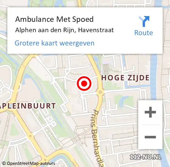 Locatie op kaart van de 112 melding: Ambulance Met Spoed Naar Alphen aan den Rijn, Havenstraat op 12 maart 2024 13:15