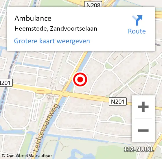 Locatie op kaart van de 112 melding: Ambulance Heemstede, Zandvoortselaan op 12 maart 2024 13:30
