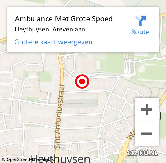 Locatie op kaart van de 112 melding: Ambulance Met Grote Spoed Naar Heythuysen, Arevenlaan op 12 maart 2024 13:55
