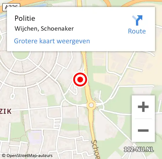 Locatie op kaart van de 112 melding: Politie Wijchen, Schoenaker op 12 maart 2024 14:08