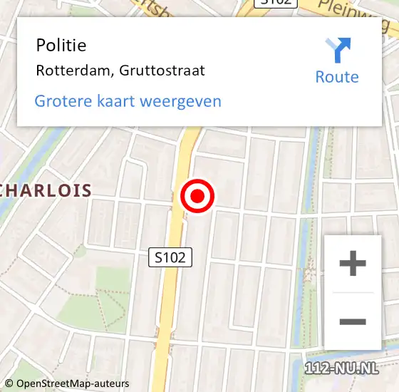 Locatie op kaart van de 112 melding: Politie Rotterdam, Gruttostraat op 12 maart 2024 14:19
