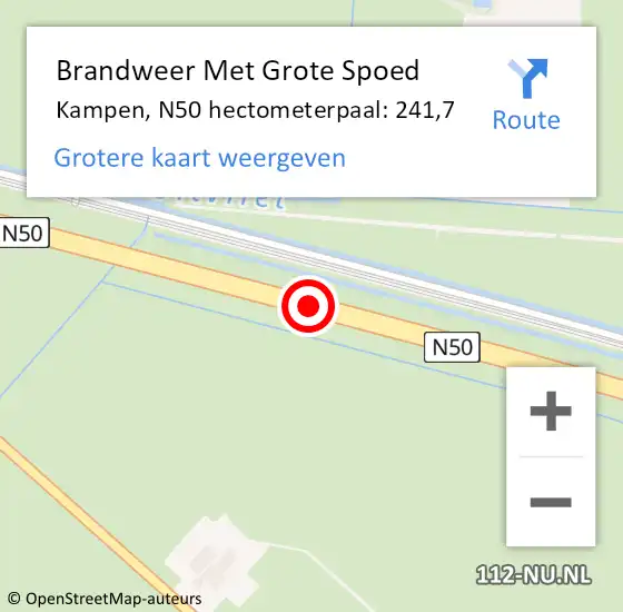 Locatie op kaart van de 112 melding: Brandweer Met Grote Spoed Naar Kampen, N50 hectometerpaal: 241,7 op 12 maart 2024 15:22