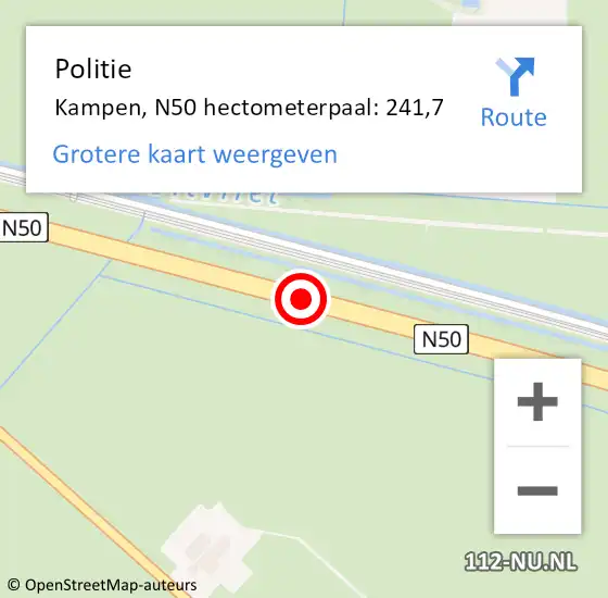 Locatie op kaart van de 112 melding: Politie Kampen, N50 hectometerpaal: 241,7 op 12 maart 2024 15:26