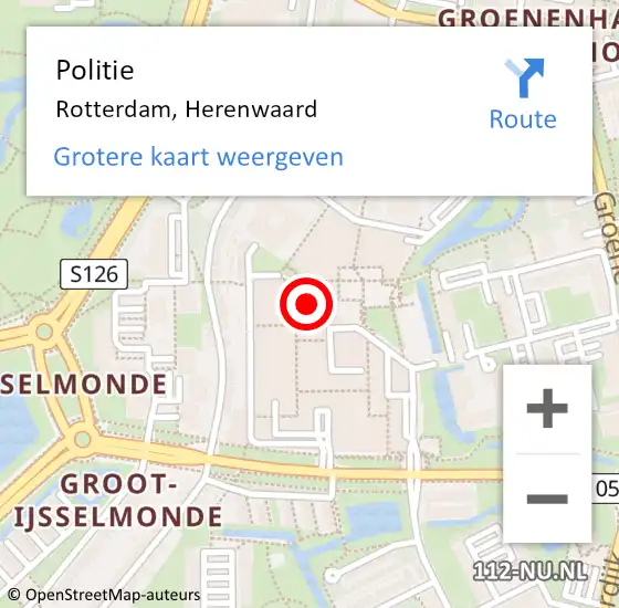 Locatie op kaart van de 112 melding: Politie Rotterdam, Herenwaard op 12 maart 2024 15:29