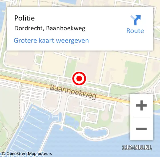 Locatie op kaart van de 112 melding: Politie Dordrecht, Baanhoekweg op 12 maart 2024 15:37