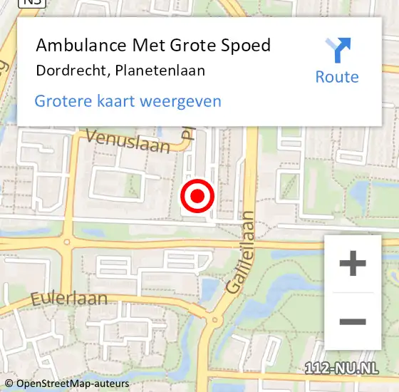 Locatie op kaart van de 112 melding: Ambulance Met Grote Spoed Naar Dordrecht, Planetenlaan op 12 maart 2024 15:40