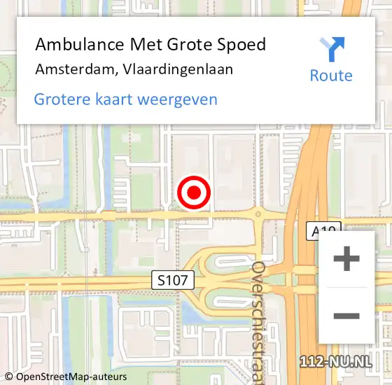Locatie op kaart van de 112 melding: Ambulance Met Grote Spoed Naar Amsterdam, Vlaardingenlaan op 12 maart 2024 15:46