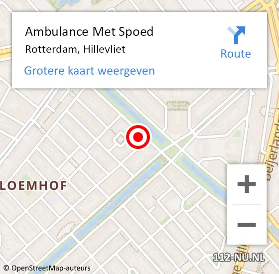 Locatie op kaart van de 112 melding: Ambulance Met Spoed Naar Rotterdam, Hillevliet op 12 maart 2024 16:12