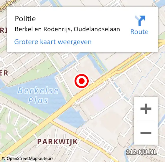 Locatie op kaart van de 112 melding: Politie Berkel en Rodenrijs, Oudelandselaan op 12 maart 2024 16:42