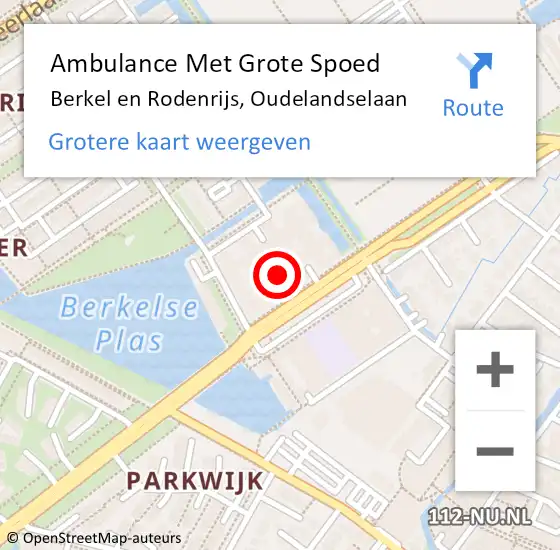 Locatie op kaart van de 112 melding: Ambulance Met Grote Spoed Naar Berkel en Rodenrijs, Oudelandselaan op 12 maart 2024 16:42