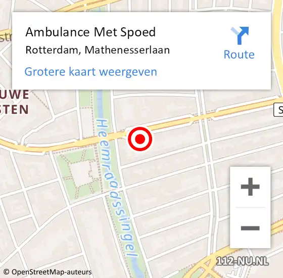 Locatie op kaart van de 112 melding: Ambulance Met Spoed Naar Rotterdam, Mathenesserlaan op 12 maart 2024 19:00