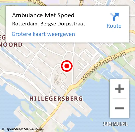 Locatie op kaart van de 112 melding: Ambulance Met Spoed Naar Rotterdam, Bergse Dorpsstraat op 12 maart 2024 19:38