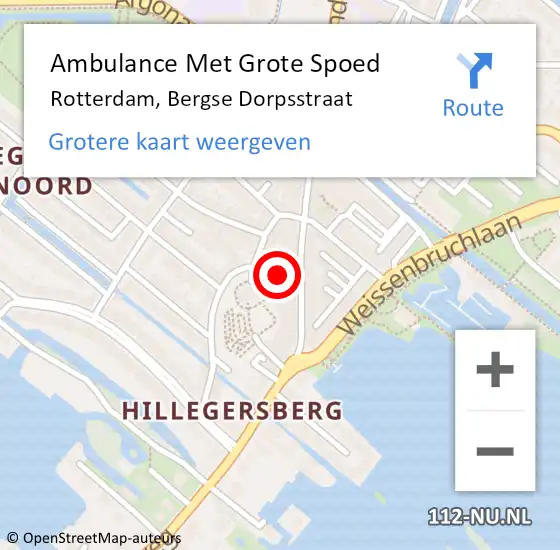 Locatie op kaart van de 112 melding: Ambulance Met Grote Spoed Naar Rotterdam, Bergse Dorpsstraat op 12 maart 2024 19:40