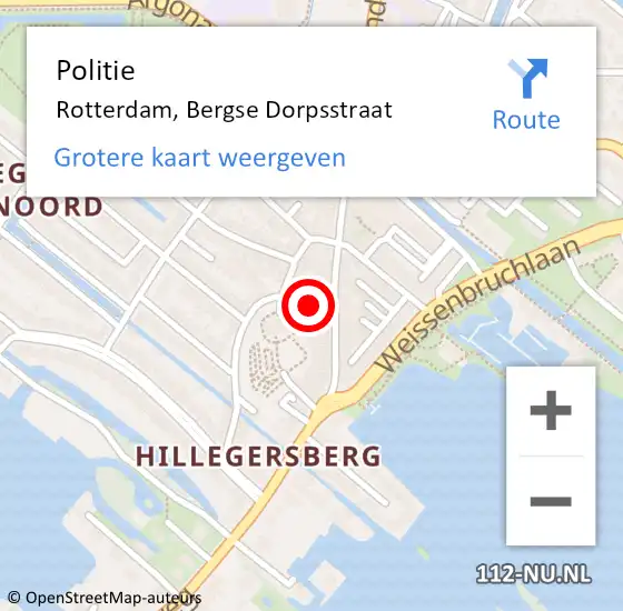 Locatie op kaart van de 112 melding: Politie Rotterdam, Bergse Dorpsstraat op 12 maart 2024 19:41