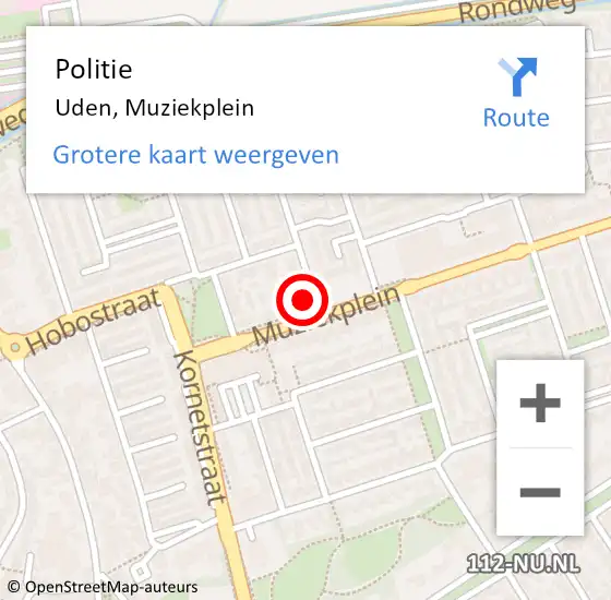 Locatie op kaart van de 112 melding: Politie Uden, Muziekplein op 12 maart 2024 19:46