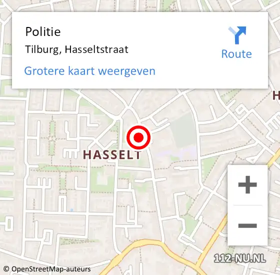 Locatie op kaart van de 112 melding: Politie Tilburg, Hasseltstraat op 12 maart 2024 19:52