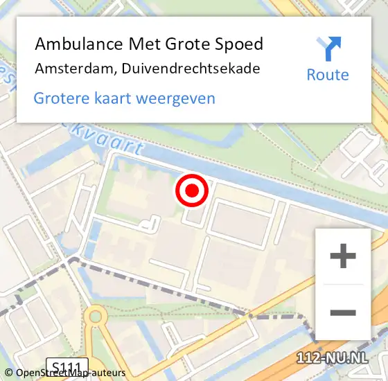 Locatie op kaart van de 112 melding: Ambulance Met Grote Spoed Naar Amsterdam, Duivendrechtsekade op 12 maart 2024 21:59