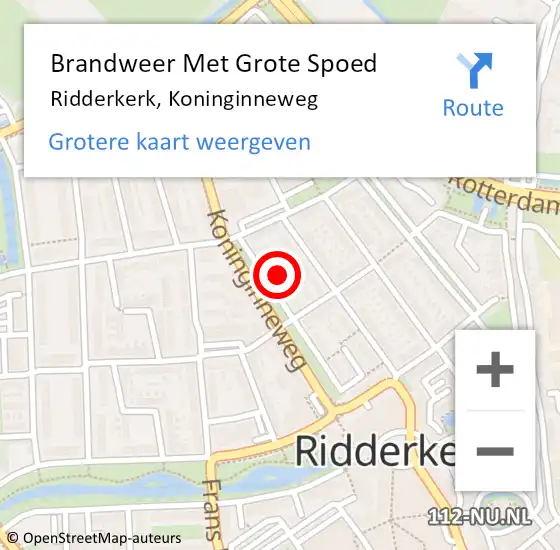 Locatie op kaart van de 112 melding: Brandweer Met Grote Spoed Naar Ridderkerk, Koninginneweg op 13 maart 2024 00:41