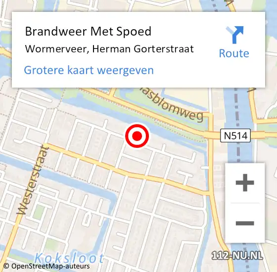 Locatie op kaart van de 112 melding: Brandweer Met Spoed Naar Wormerveer, Herman Gorterstraat op 13 maart 2024 02:23