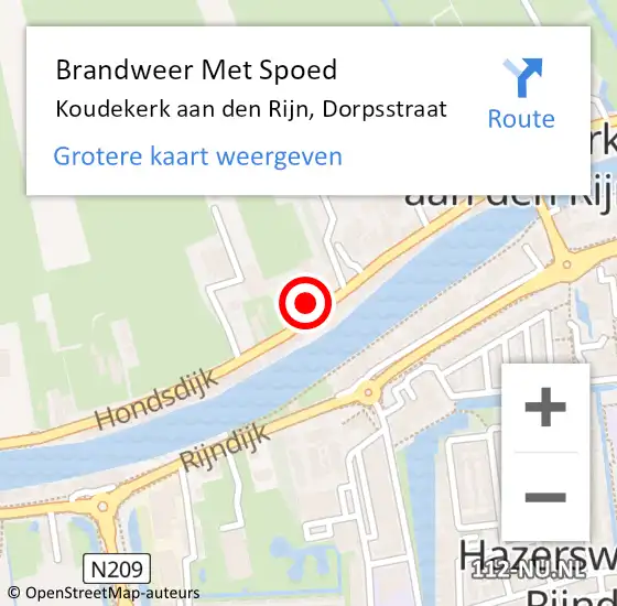 Locatie op kaart van de 112 melding: Brandweer Met Spoed Naar Koudekerk aan den Rijn, Dorpsstraat op 13 maart 2024 02:56