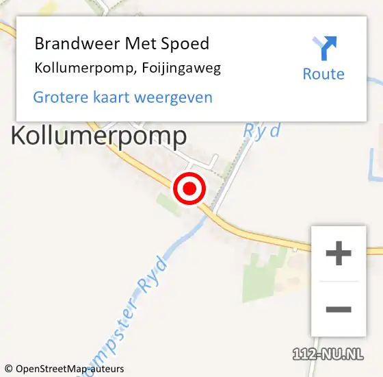 Locatie op kaart van de 112 melding: Brandweer Met Spoed Naar Kollumerpomp, Foijingaweg op 13 maart 2024 03:58