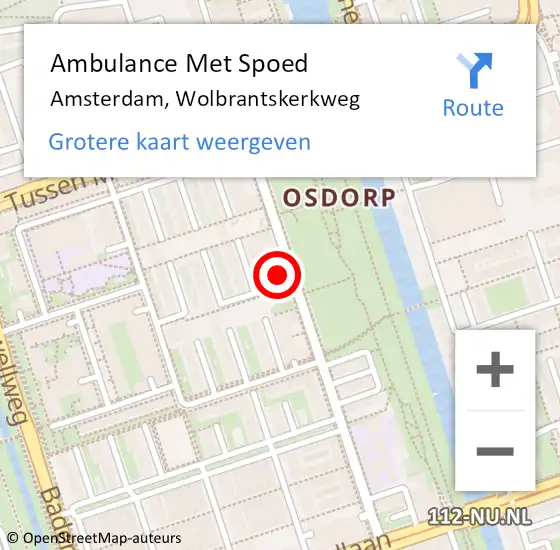 Locatie op kaart van de 112 melding: Ambulance Met Spoed Naar Amsterdam, Wolbrantskerkweg op 13 maart 2024 04:18