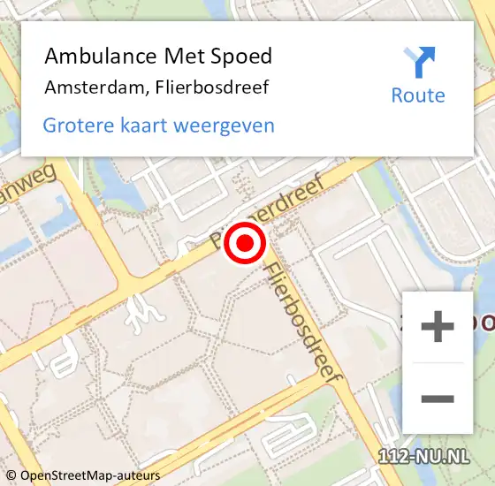Locatie op kaart van de 112 melding: Ambulance Met Spoed Naar Amsterdam, Flierbosdreef op 13 maart 2024 04:34