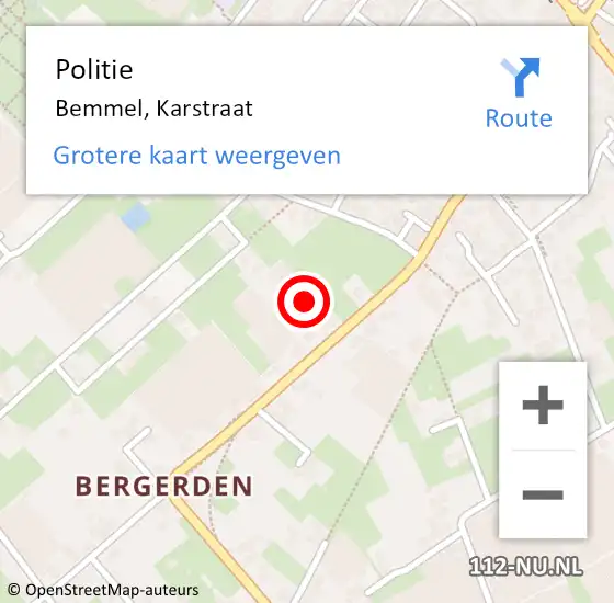 Locatie op kaart van de 112 melding: Politie Bemmel, Karstraat op 13 maart 2024 06:35