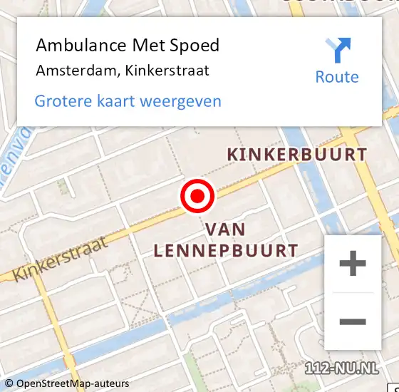 Locatie op kaart van de 112 melding: Ambulance Met Spoed Naar Amsterdam, Kinkerstraat op 13 maart 2024 06:57