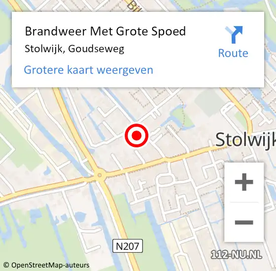 Locatie op kaart van de 112 melding: Brandweer Met Grote Spoed Naar Stolwijk, Goudseweg op 13 maart 2024 07:47