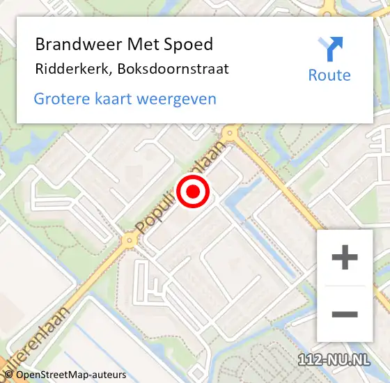 Locatie op kaart van de 112 melding: Brandweer Met Spoed Naar Ridderkerk, Boksdoornstraat op 13 maart 2024 08:34