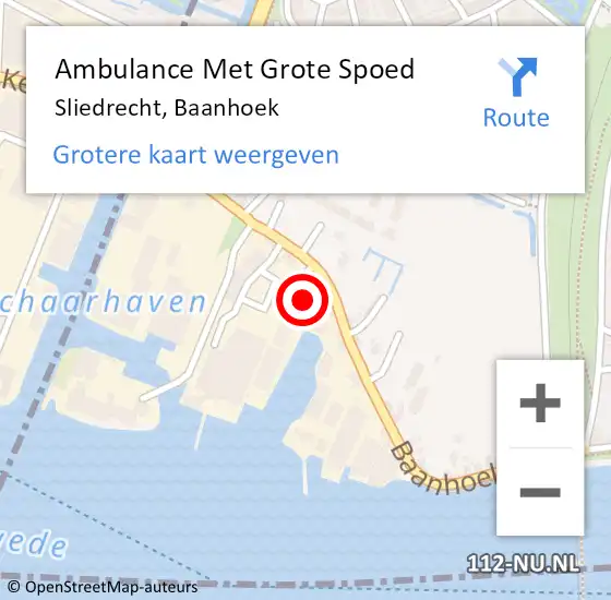 Locatie op kaart van de 112 melding: Ambulance Met Grote Spoed Naar Sliedrecht, Baanhoek op 13 maart 2024 08:55