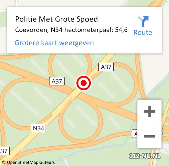 Locatie op kaart van de 112 melding: Politie Met Grote Spoed Naar Coevorden, N34 hectometerpaal: 54,6 op 13 maart 2024 09:42
