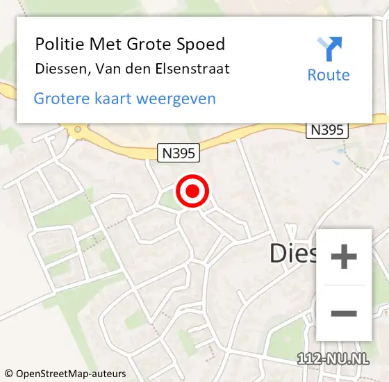 Locatie op kaart van de 112 melding: Politie Met Grote Spoed Naar Diessen, Van den Elsenstraat op 13 maart 2024 11:16
