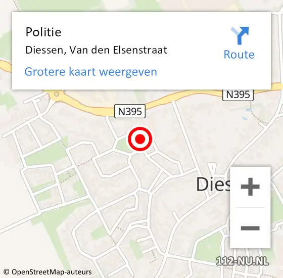 Locatie op kaart van de 112 melding: Politie Diessen, Van den Elsenstraat op 13 maart 2024 11:16