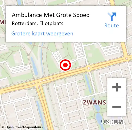 Locatie op kaart van de 112 melding: Ambulance Met Grote Spoed Naar Rotterdam, Eliotplaats op 13 maart 2024 11:17