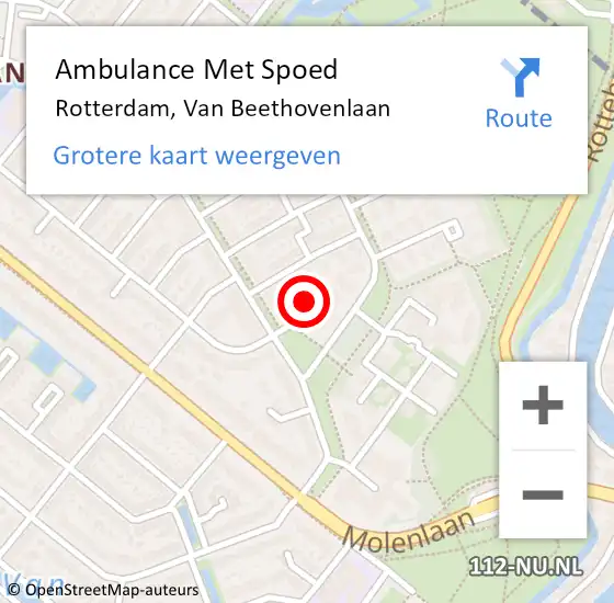 Locatie op kaart van de 112 melding: Ambulance Met Spoed Naar Rotterdam, Van Beethovenlaan op 13 maart 2024 11:24