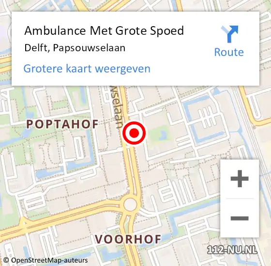 Locatie op kaart van de 112 melding: Ambulance Met Grote Spoed Naar Delft, Papsouwselaan op 13 maart 2024 11:52