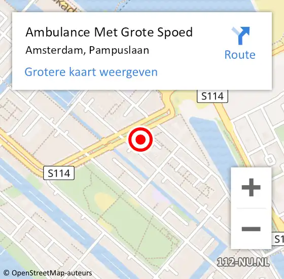 Locatie op kaart van de 112 melding: Ambulance Met Grote Spoed Naar Amsterdam, Pampuslaan op 13 maart 2024 12:38