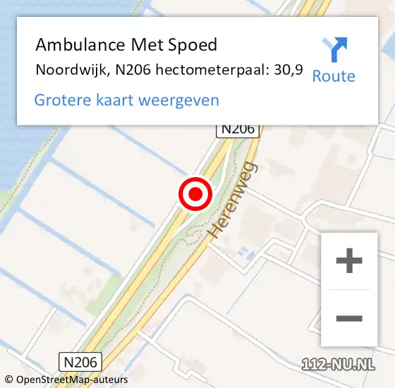 Locatie op kaart van de 112 melding: Ambulance Met Spoed Naar Noordwijk, N206 hectometerpaal: 30,9 op 13 maart 2024 12:49